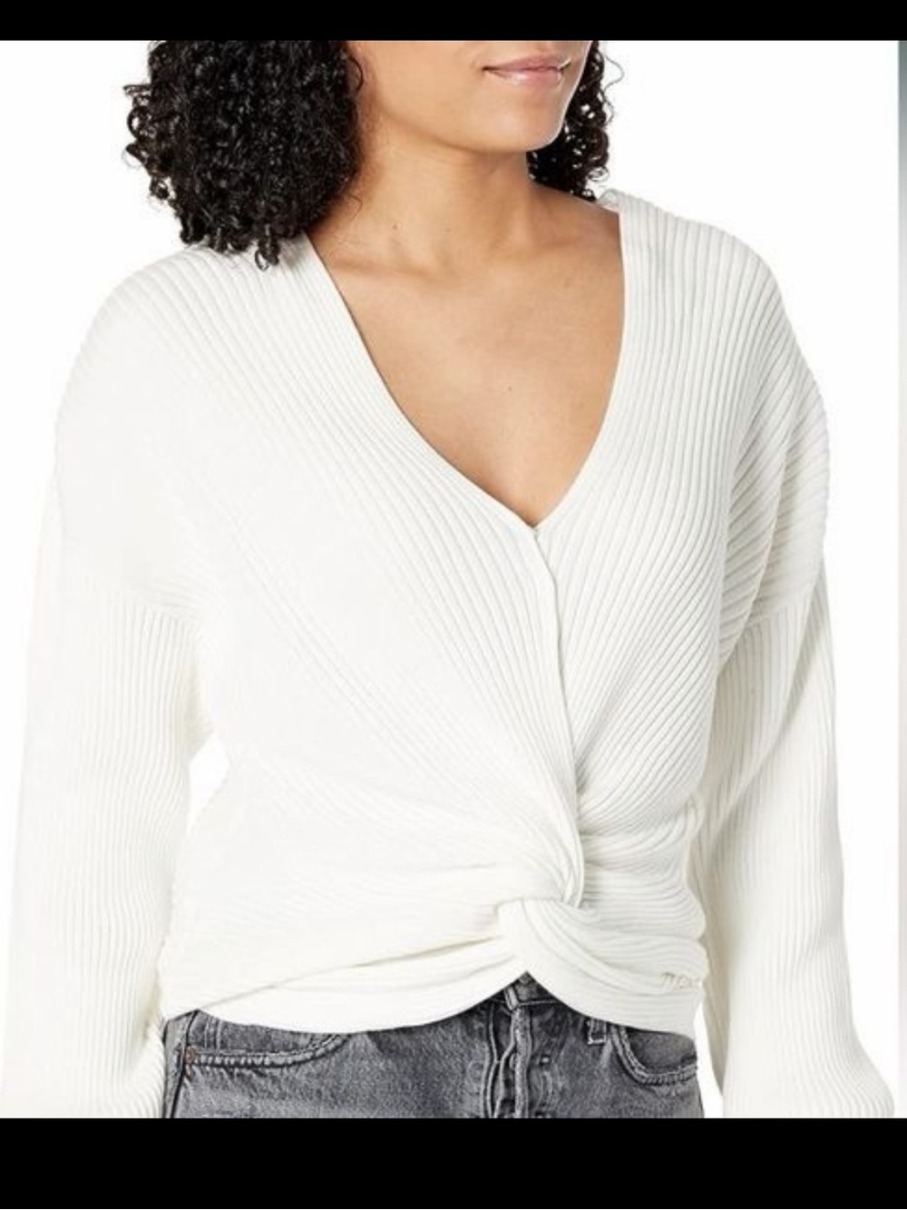 NWT. Hudson Jeans White Ribbed Twist-Front Sweater